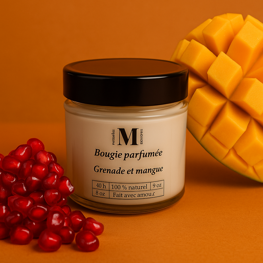 🥭 Bougie parfumée "Grenade & Mangue" – 212 g / 40h de combustion