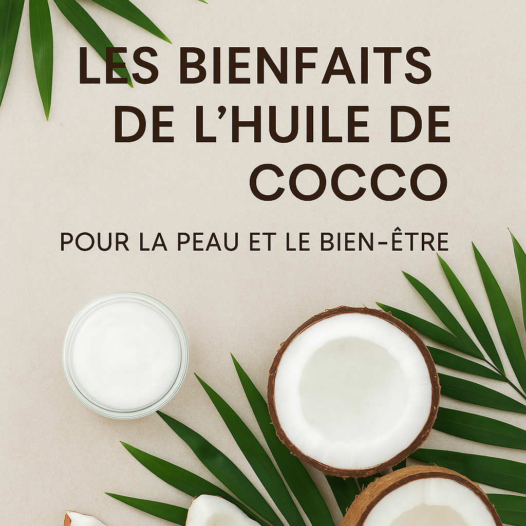 Présentation visuelle des bienfaits de l’huile de coco pour les soins de la peau
