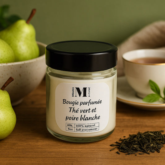 Bougie parfumée en cire de soya thé vert et poire blanche 9oz