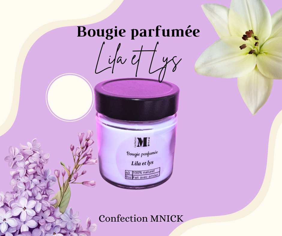 Bougie parfumée Lila et lys bougie à base de cire de soya 9oz