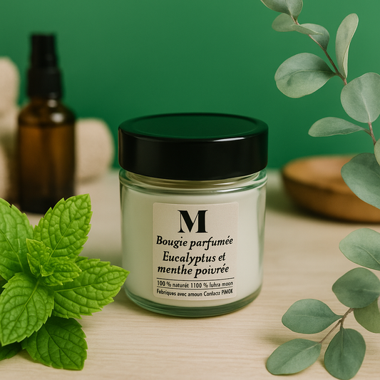 Bougie parfumée en cire de soya Eucalyptus et menthe poivrée 9oz