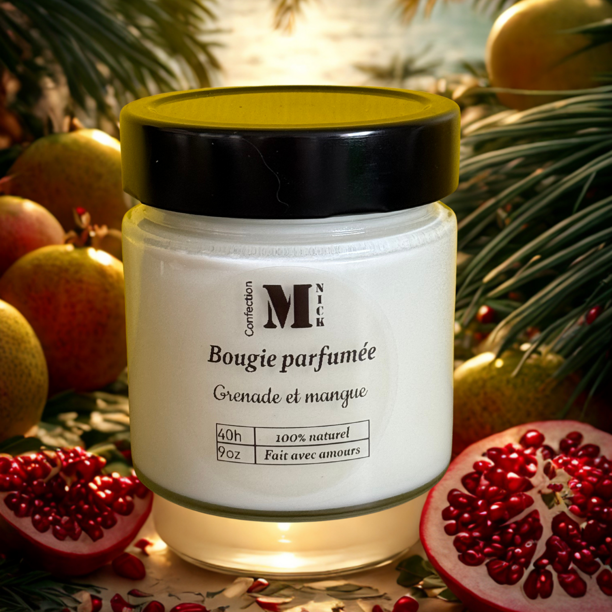 🥭 Bougie parfumée "Grenade & Mangue" – 212 g / 40h de combustion