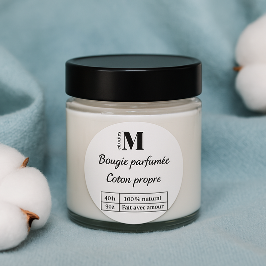 Bougie parfumée en cire de soya Coton propre 9oz
