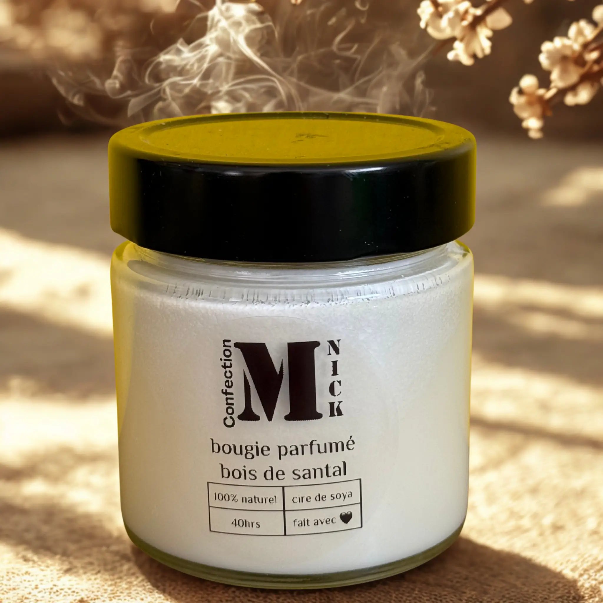 🪵 Bougie parfumée "Bois de santal" – 212 g / 40h de combustion Artisanale • Fait au Québec • Cire de soya naturelle