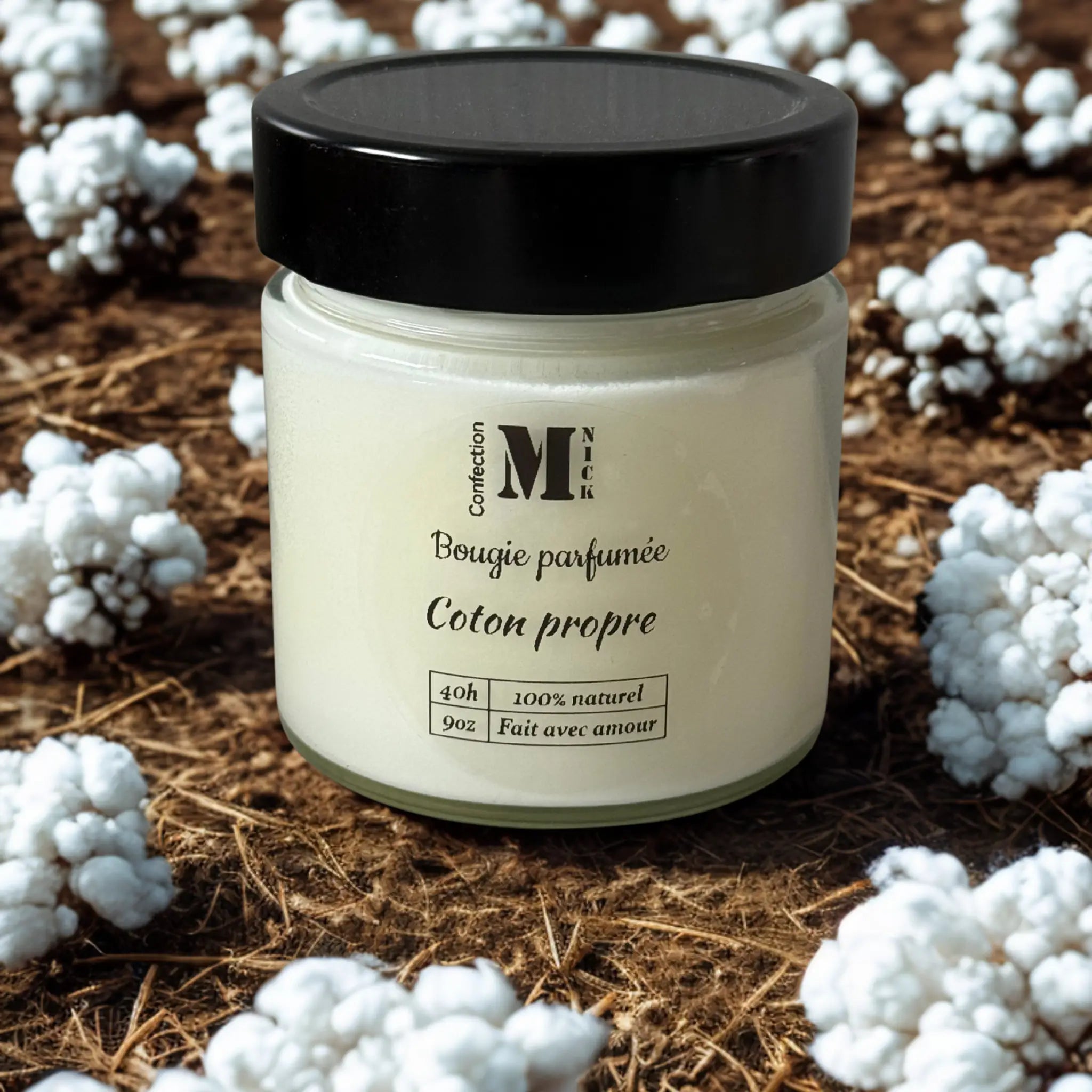 Bougie parfumée en cire de soya Coton propre 9oz
