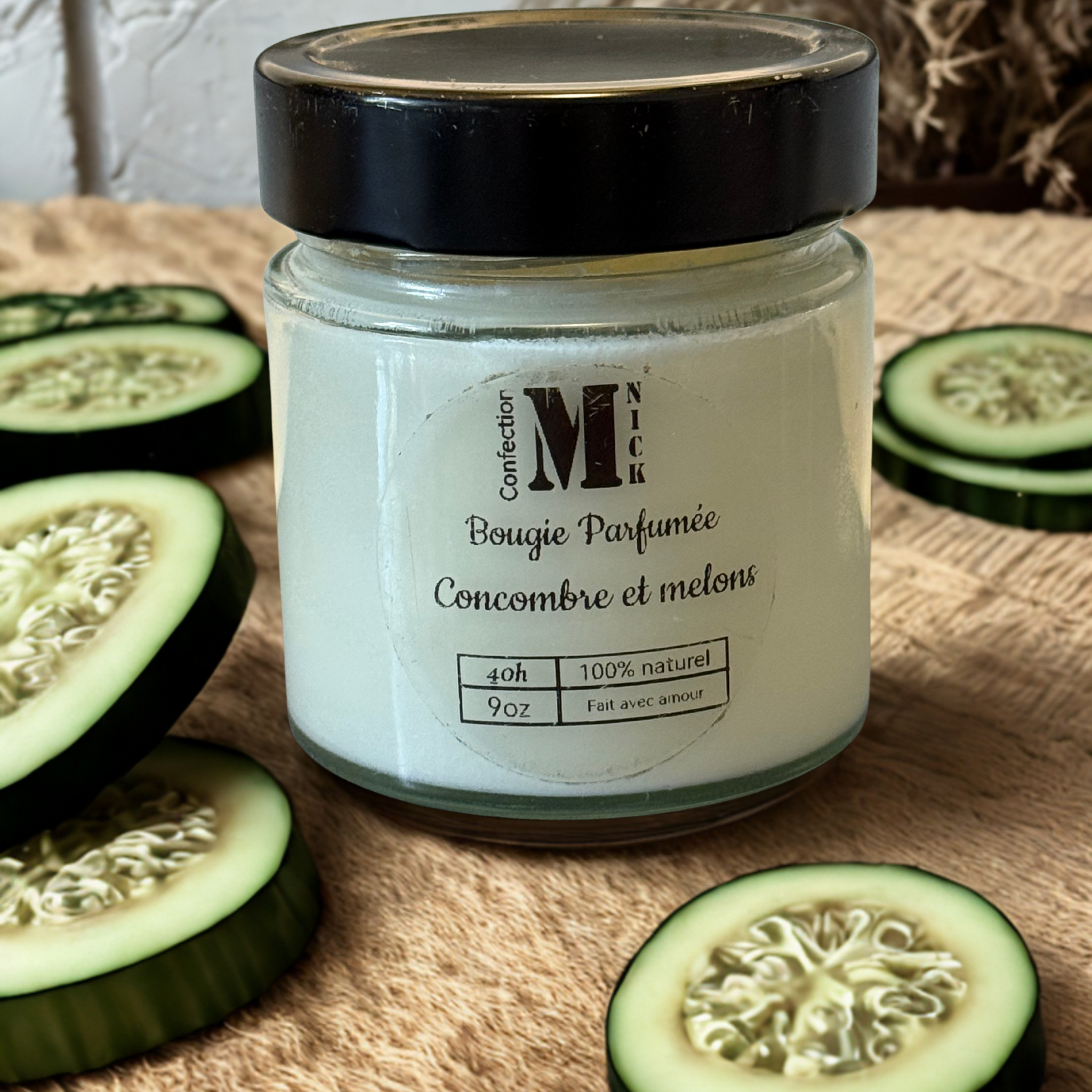 Bougie parfumée Melon Concombre à base de cire de soya 9oz